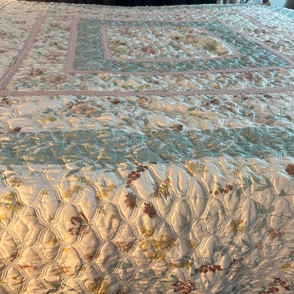 Floral Quilted Bedspread Set 3pc Sage Green Rose Cottagecore Farmhouse Queen - Picture 6 of 10